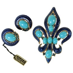 Trifari Enamel Fleur de Lis Set