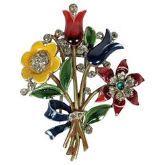 Trifari Enamel Floral Bouquet Clip, Alfred Phillipe