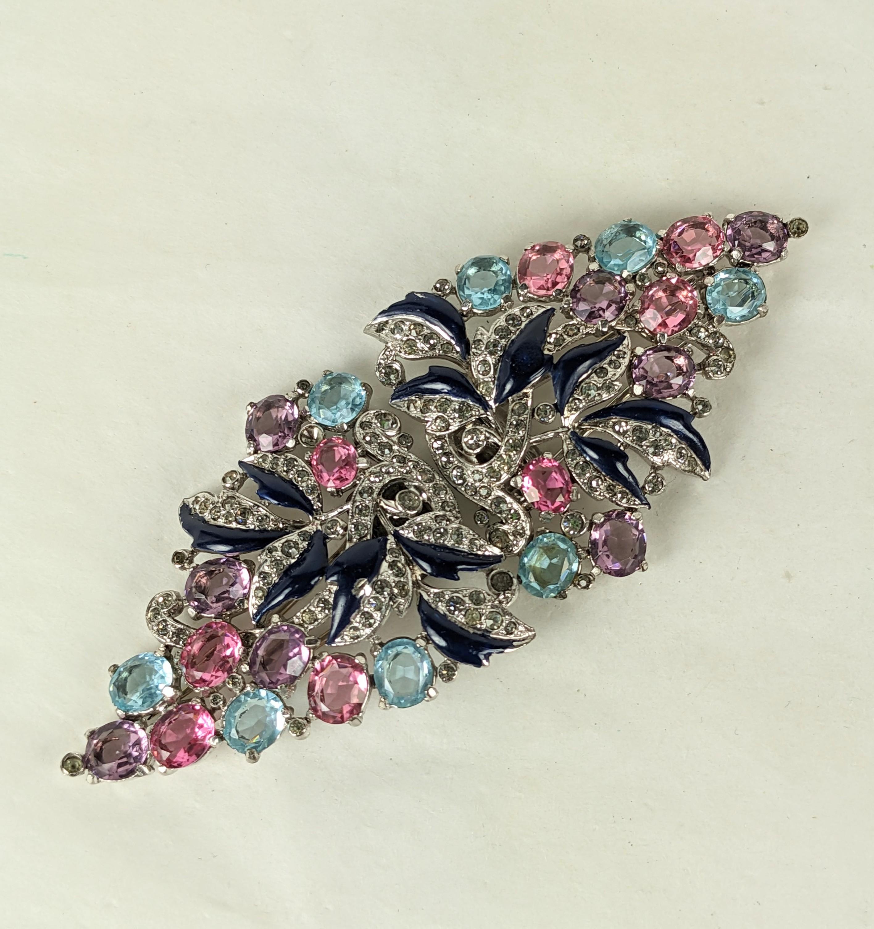 Art Deco Trifari Enamel Jeweled Clips, Alfred Phillipe For Sale