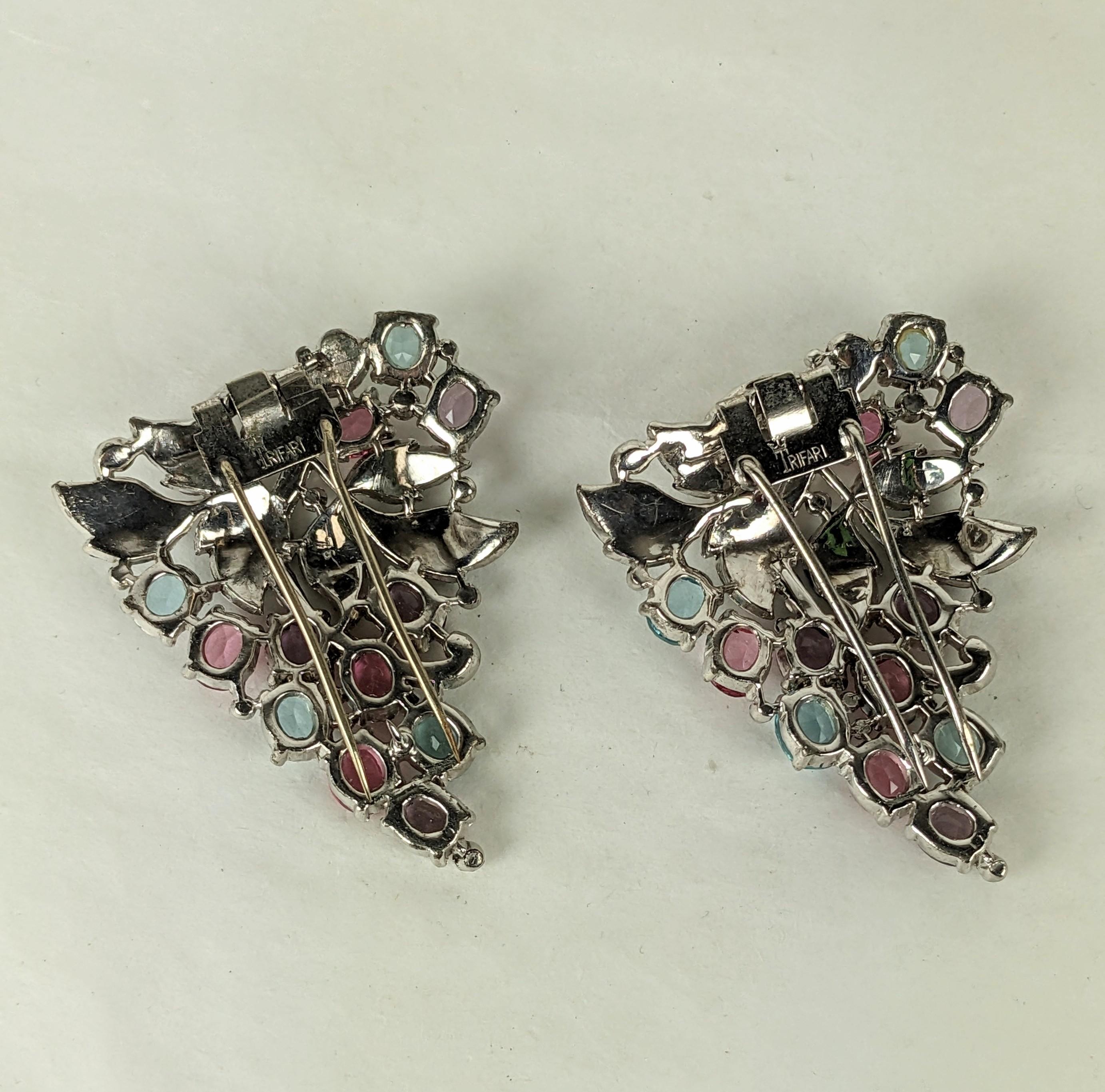 Women's or Men's Trifari Enamel Jeweled Clips, Alfred Phillipe For Sale
