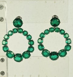 Trifari Faux Emerald Hoop Earrings