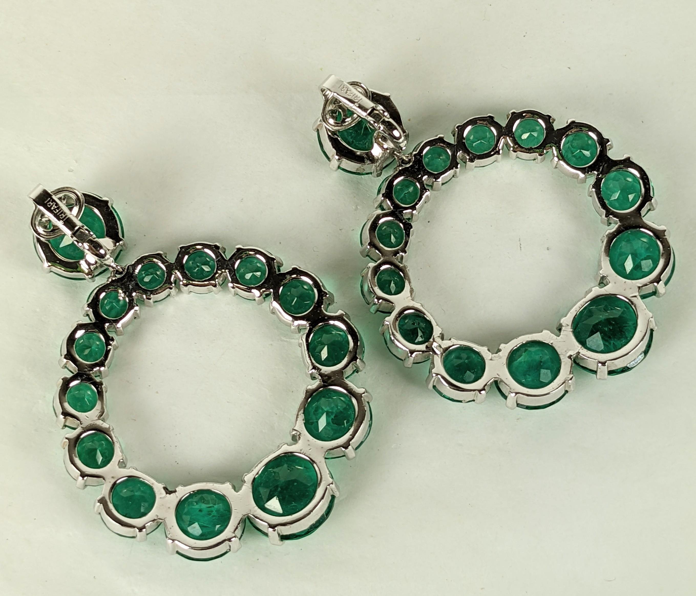 Trifari Faux Emerald Hoop Earrings In Excellent Condition For Sale In New York, NY