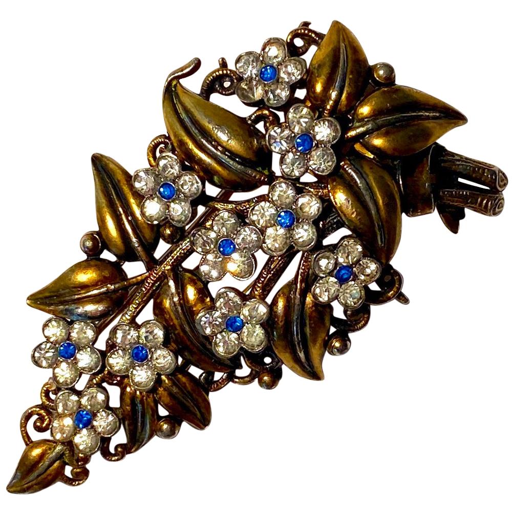 Trifari Fur Clip Brooch with Floral Crystals by Alfred Philippe circa 1930's