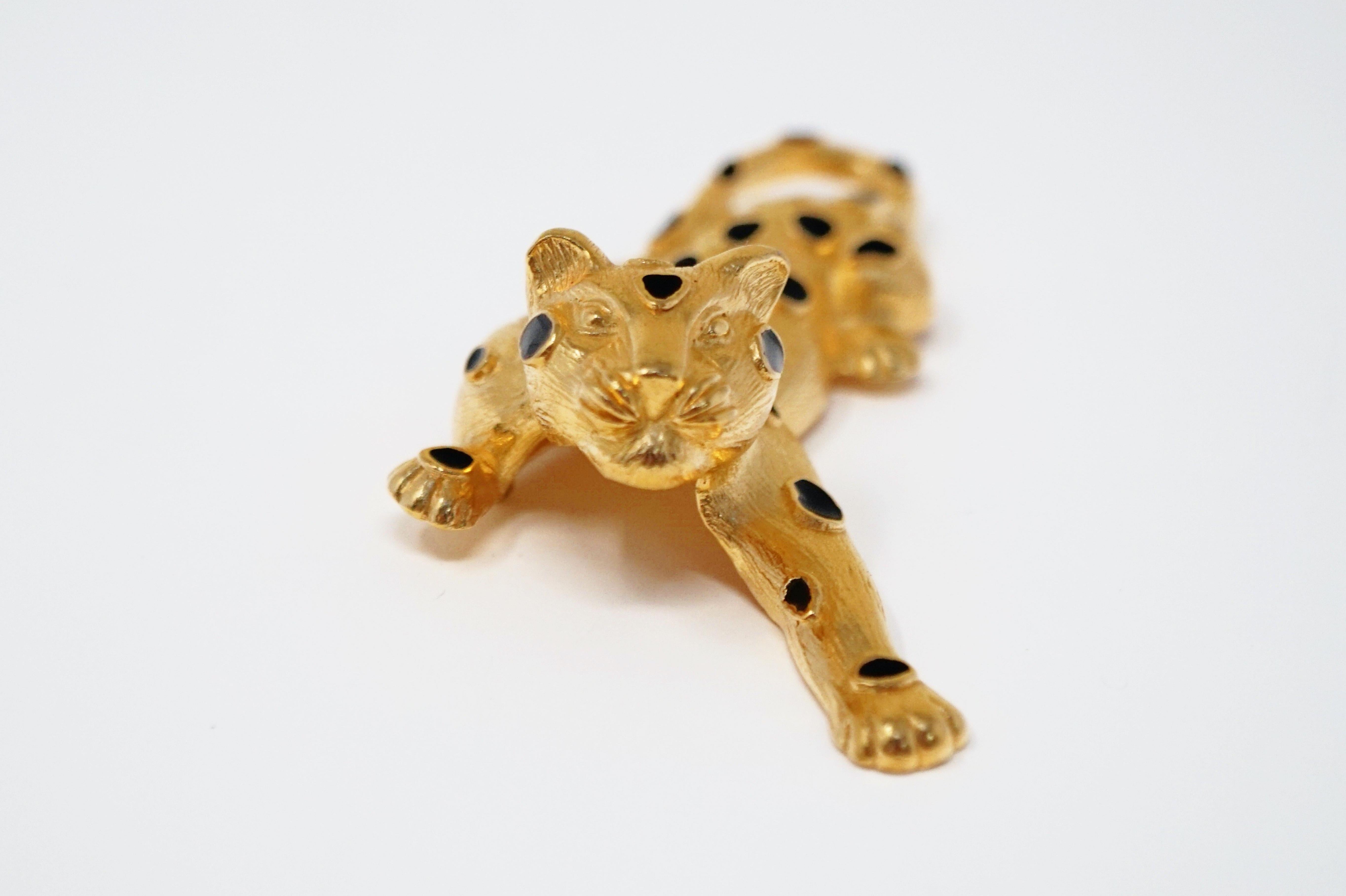 Modern Trifari Gilded Leopard Figural Brooch with Enamel Details, circa 1980s