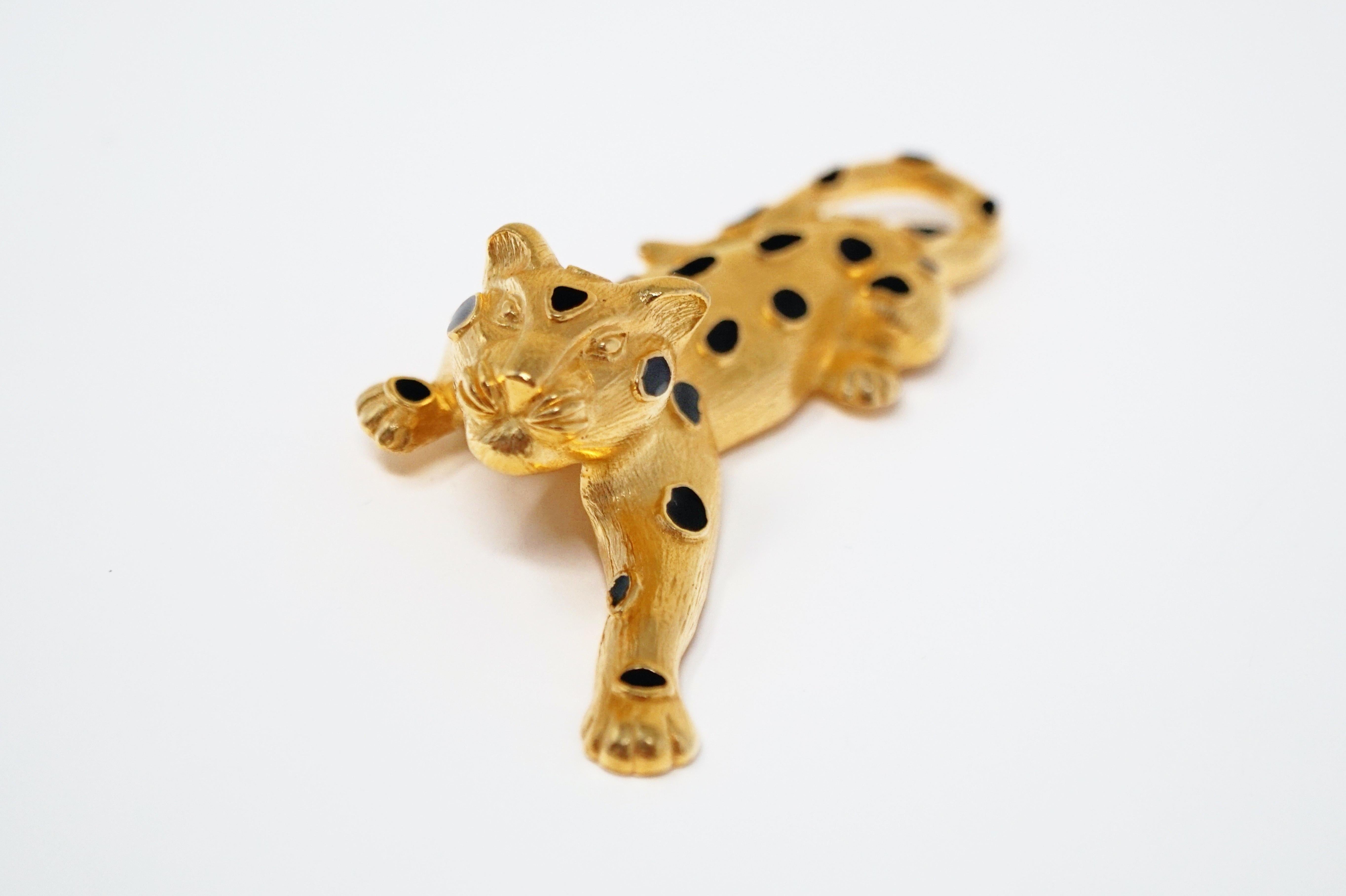 Trifari Gilded Leopard Figural Brooch with Enamel Details, circa 1980s In Excellent Condition In McKinney, TX