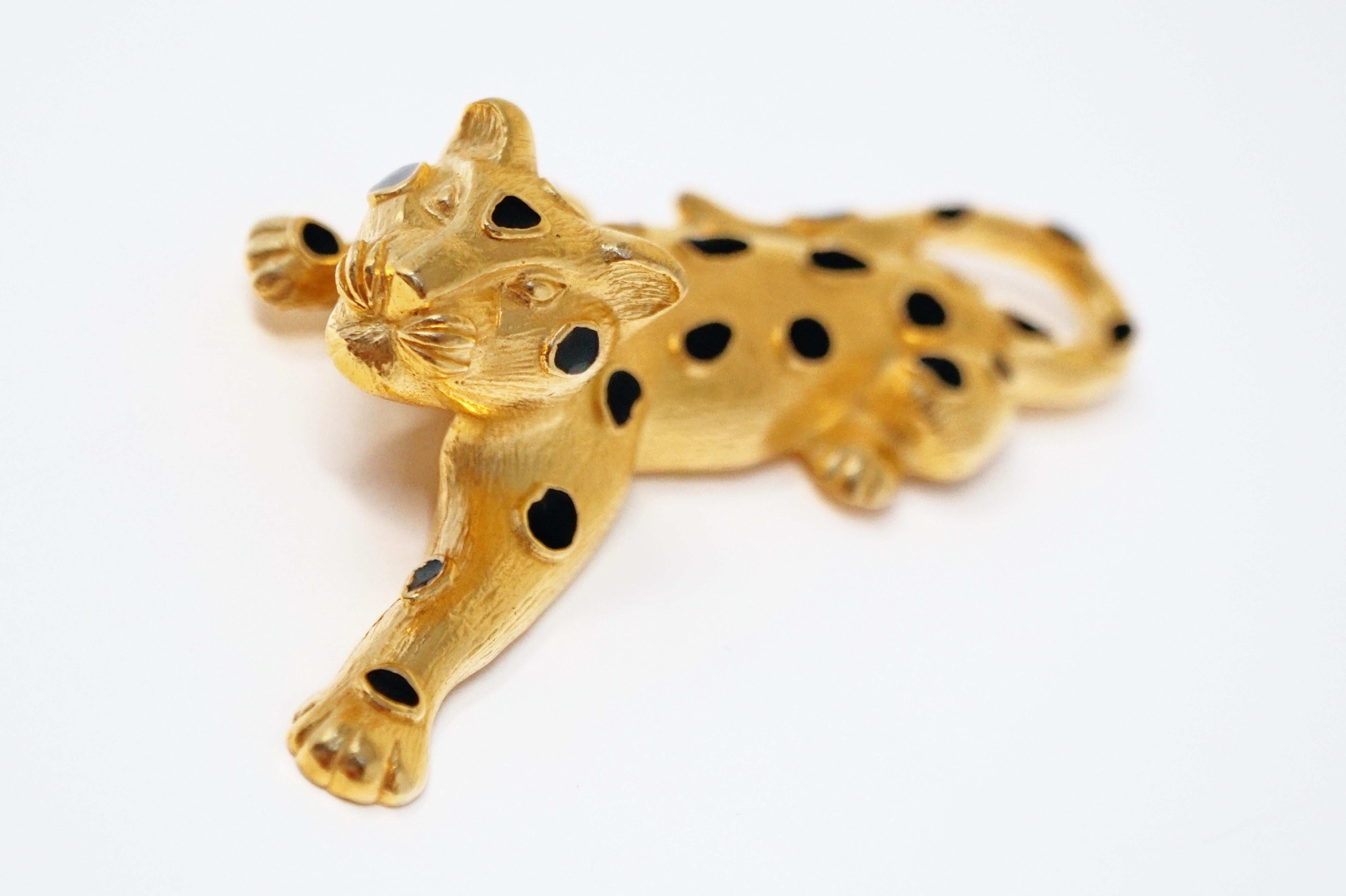 Trifari Gilded Leopard Figural Brooch with Enamel Details, circa 1980s 1