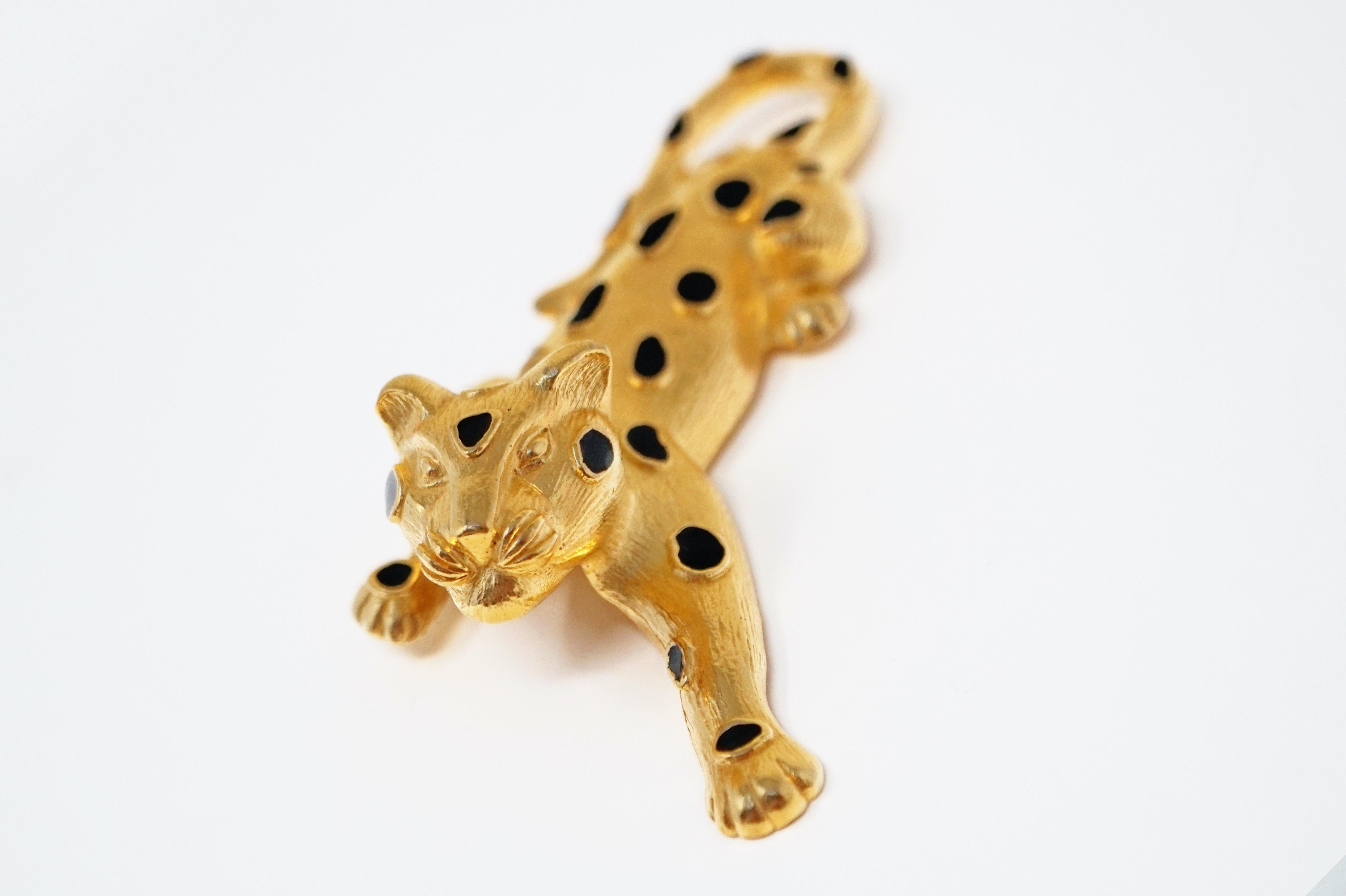 Trifari Gilded Leopard Figural Brooch with Enamel Details, circa 1980s 2