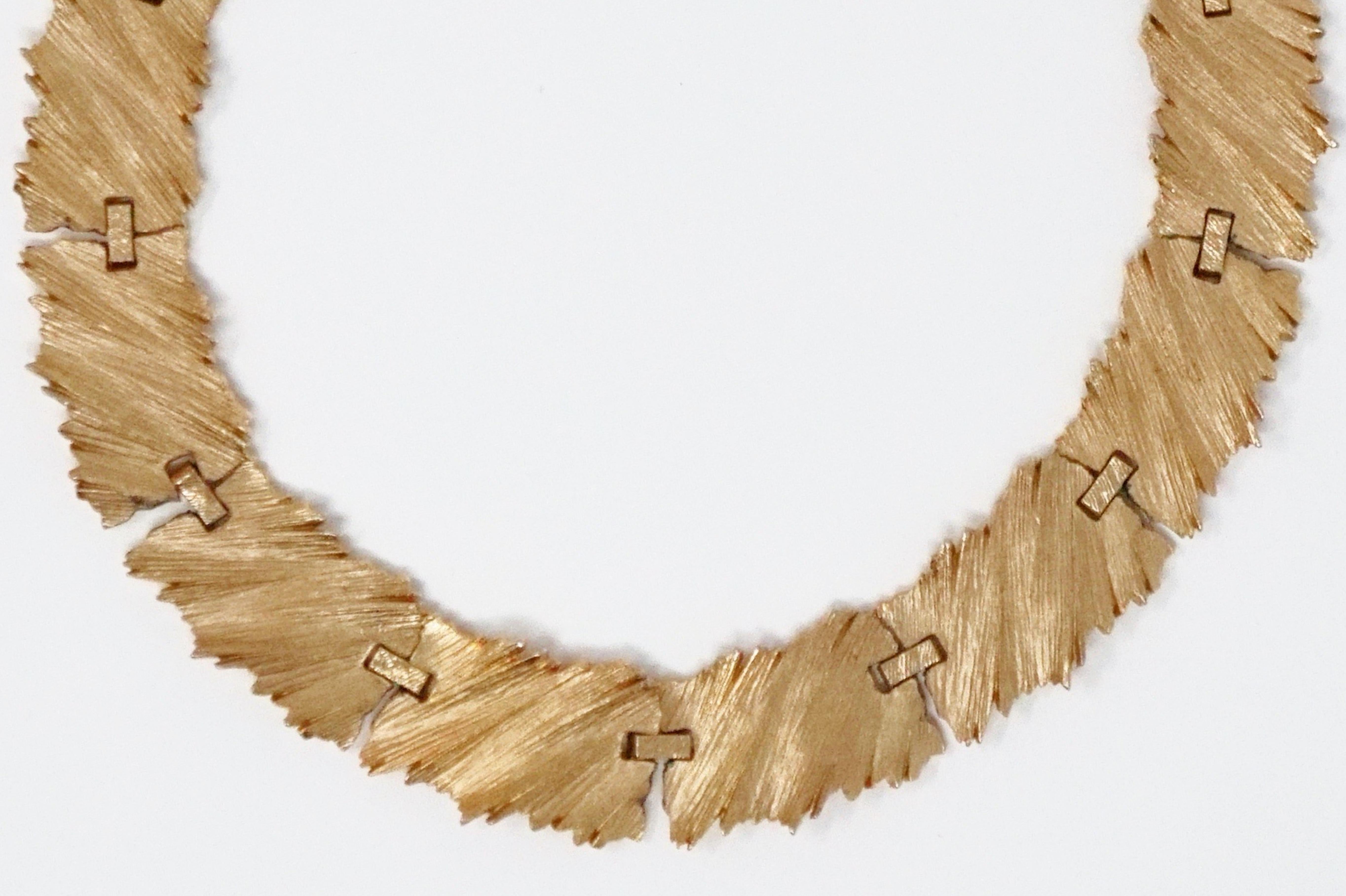 Modern Trifari Gilded Textured Panel Brutalist Choker Necklace, Signed, 1960s