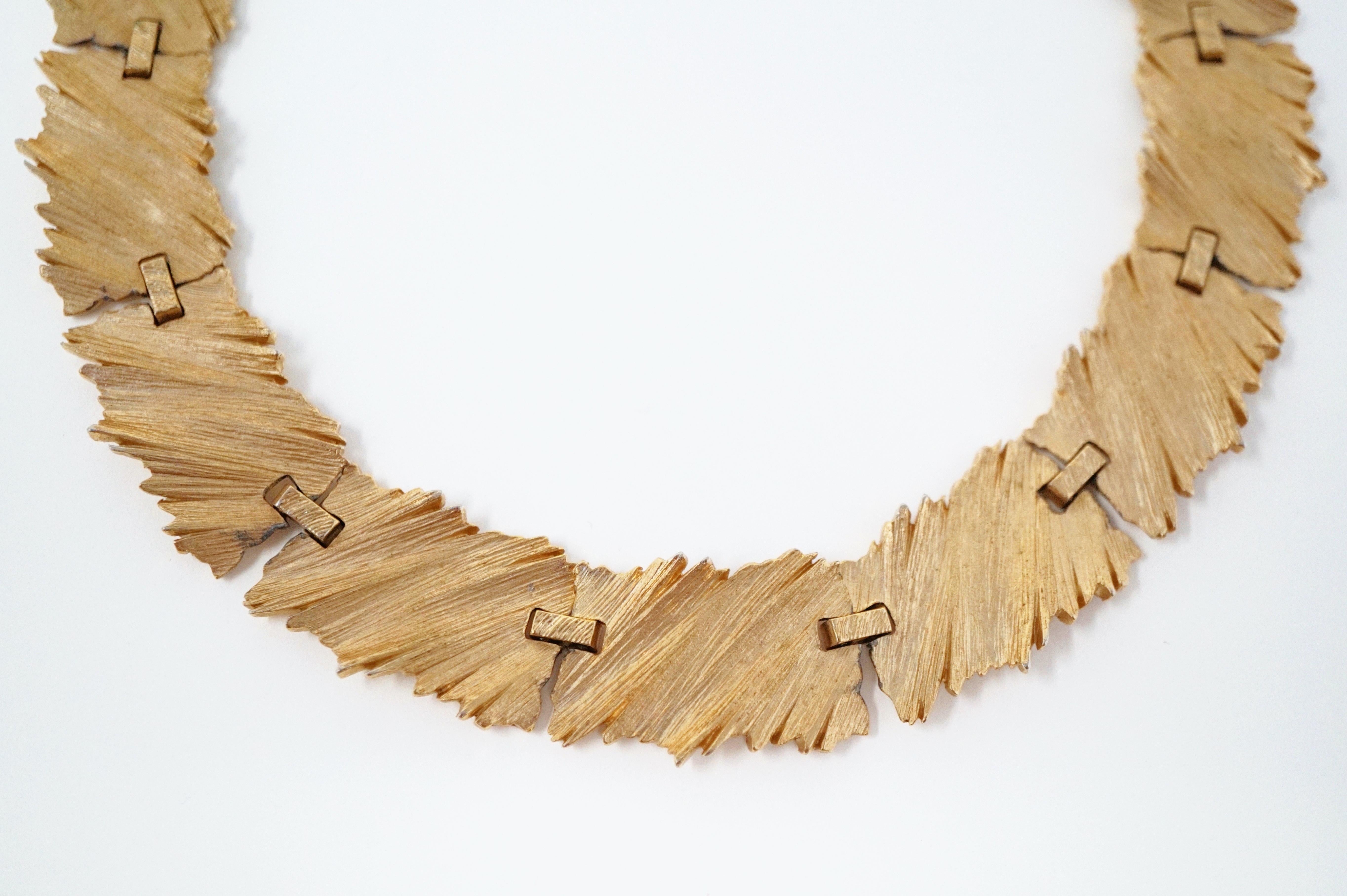 Trifari Gilded Textured Panel Brutalist Choker Necklace, Signed, 1960s 1