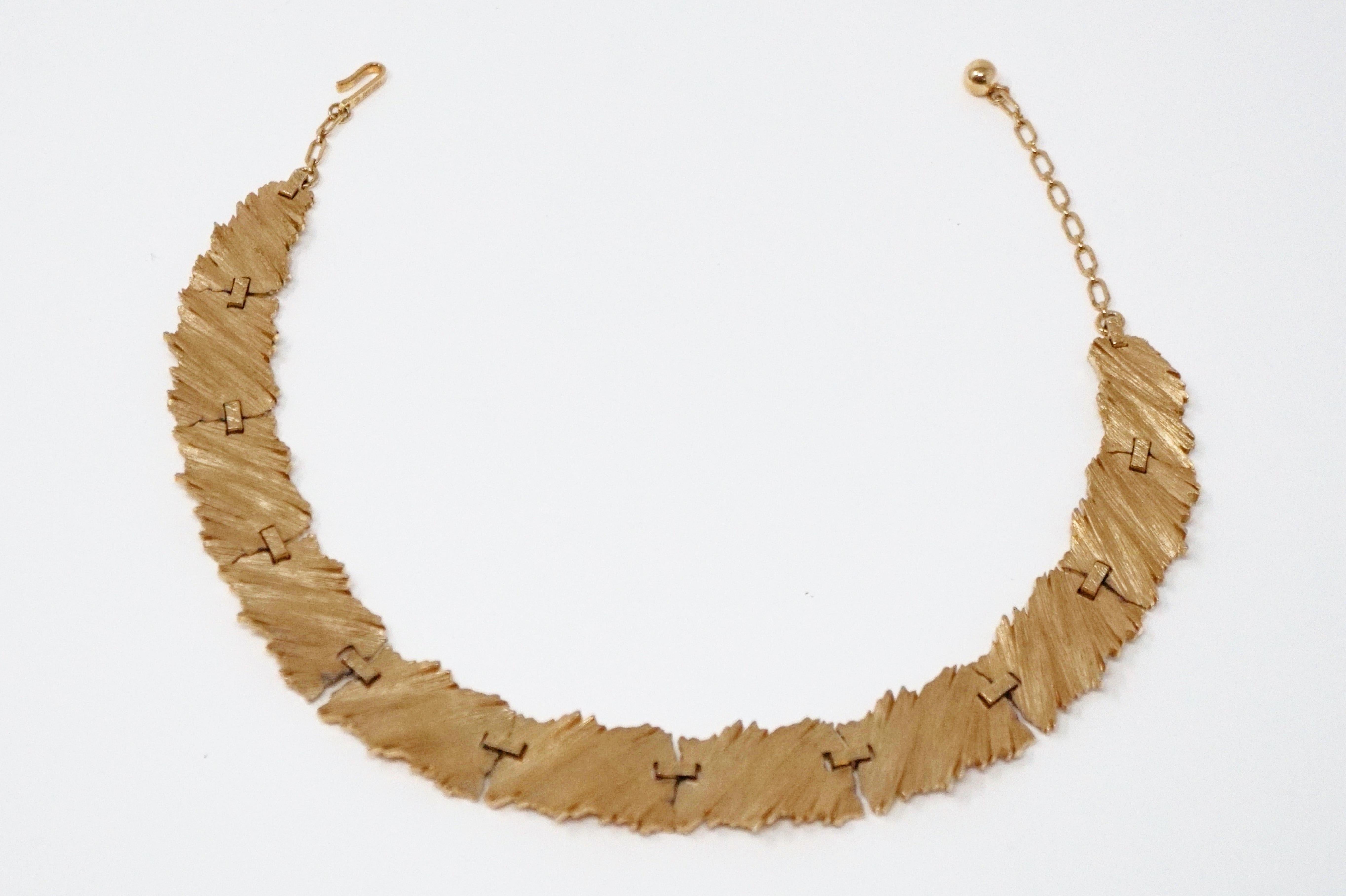 Trifari Gilded Textured Panel Brutalist Choker Necklace, Signed, 1960s 2