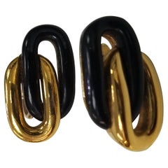 Trifari Gold and Onyx Faux Earrings