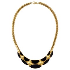 Trifari Gold Plated and Black Enamel Cleopatra Style Necklace circa 1980s