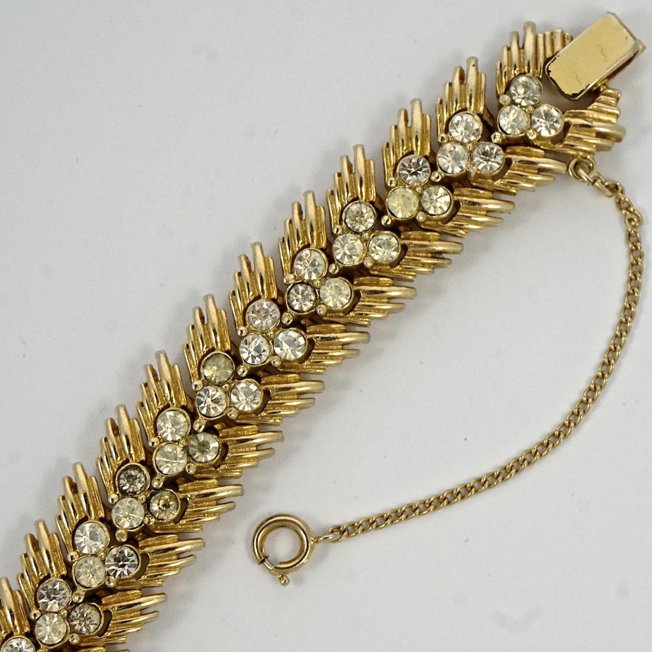 Green Rhinestone Flower Bracelet Vintage Flower Link Bracelet Gold Filled circa 1920s or 1930s Bracelet