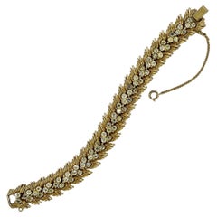 Trifari Gold Plated and Clear Rhinestone Link Bracelet with Safety Chain