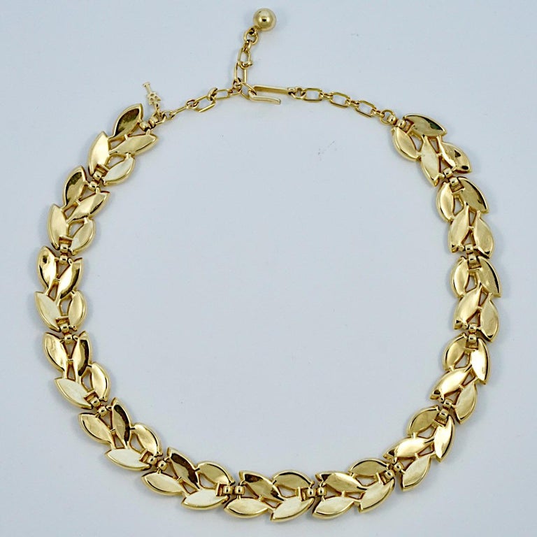 Trifari Gold Plated Brushed and Shiny Leaves Link Necklace circa
