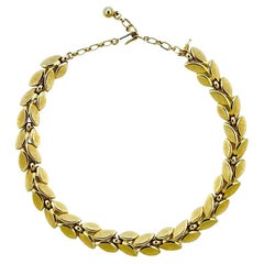 Retro Trifari Gold Plated Brushed and Shiny Leaves Link Necklace circa 1960s