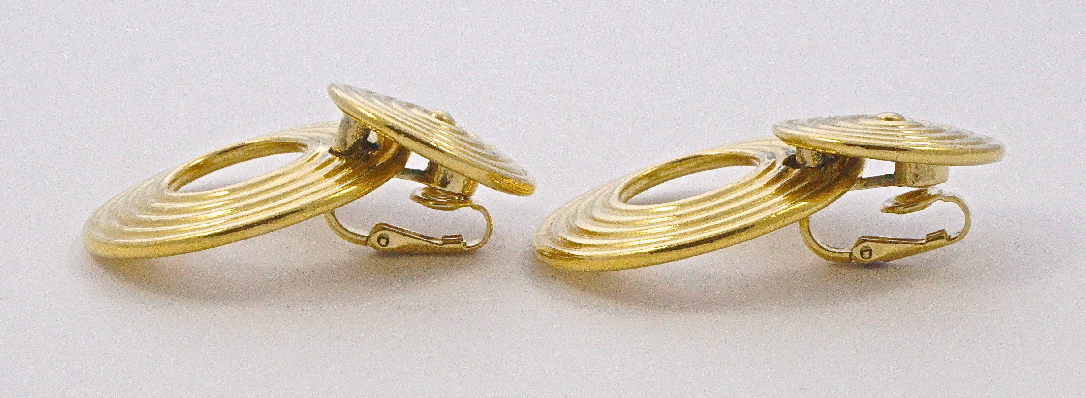 Trifari Gold Plated Drop Hoop Clip On Earrings 1960s In Good Condition In London, GB