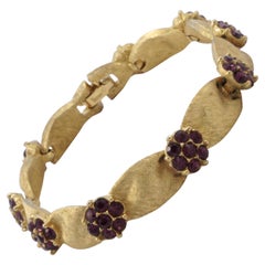 Vintage Trifari Gold Plated February Birthday Amethyst Rhinestone Ribbon Bracelet