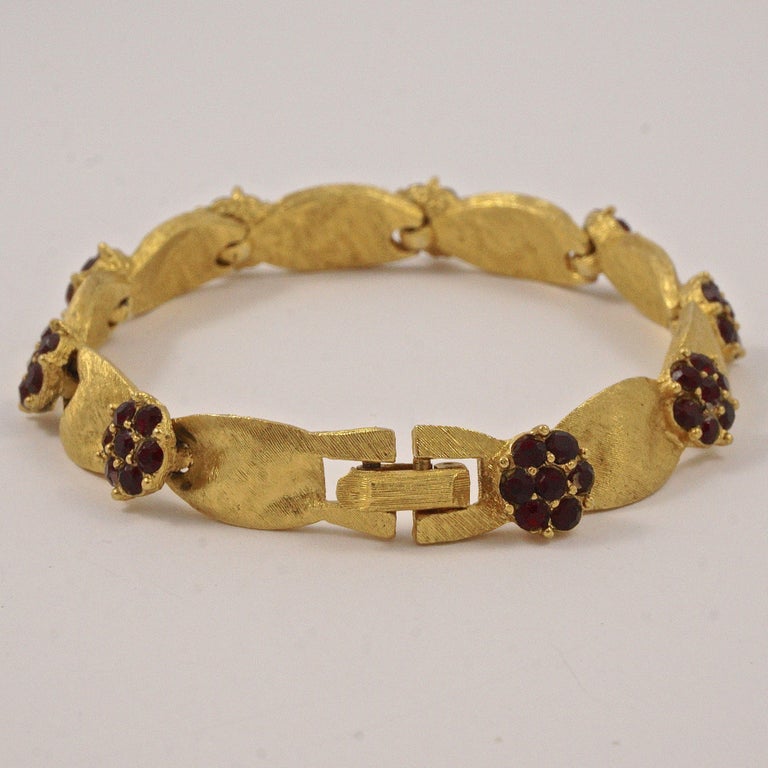 Trifari Gold Plated July Birthday Ruby Diamante Ribbon Link Bracelet at