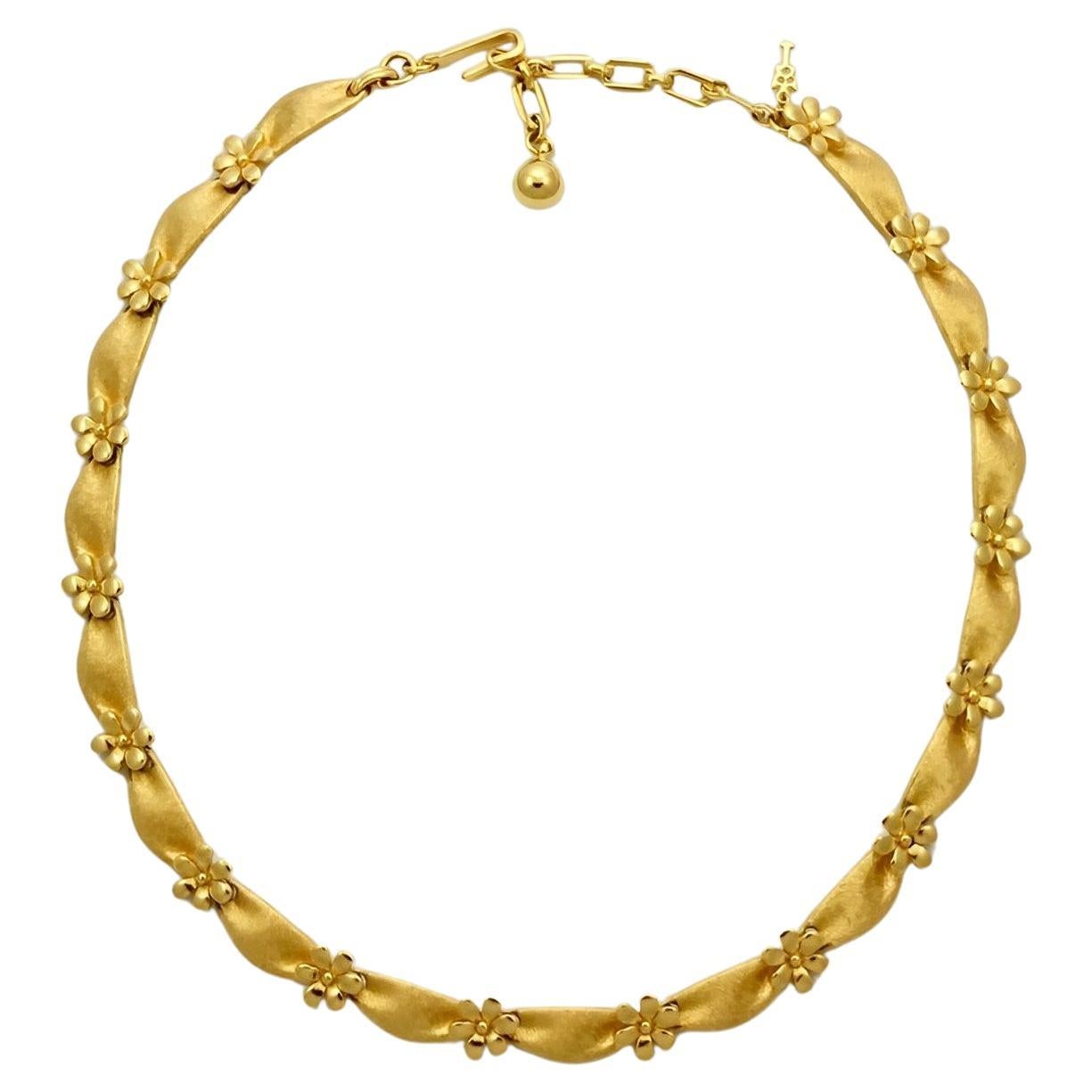 Trifari Gold Plated Ribbon and Flower Necklace For Sale