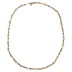 Trifari Gold-Tone Bar Link Necklace with Clusters of Faux Seed Pearls