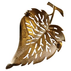 Trifari Gold-Tone Leaf Brooch with Textured Finish, 1950s