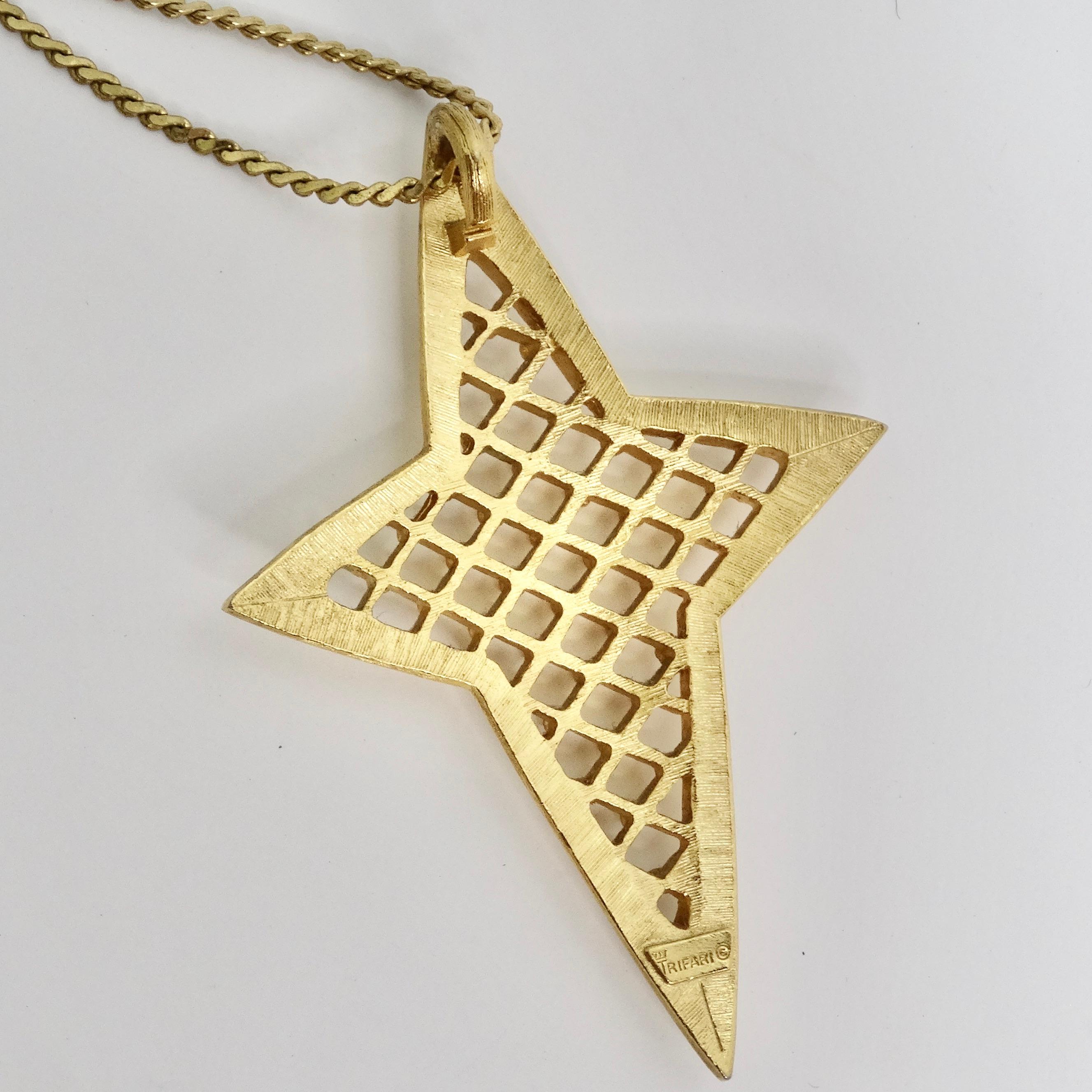 Trifari Gold Tone Star Pendent Necklace For Sale 3