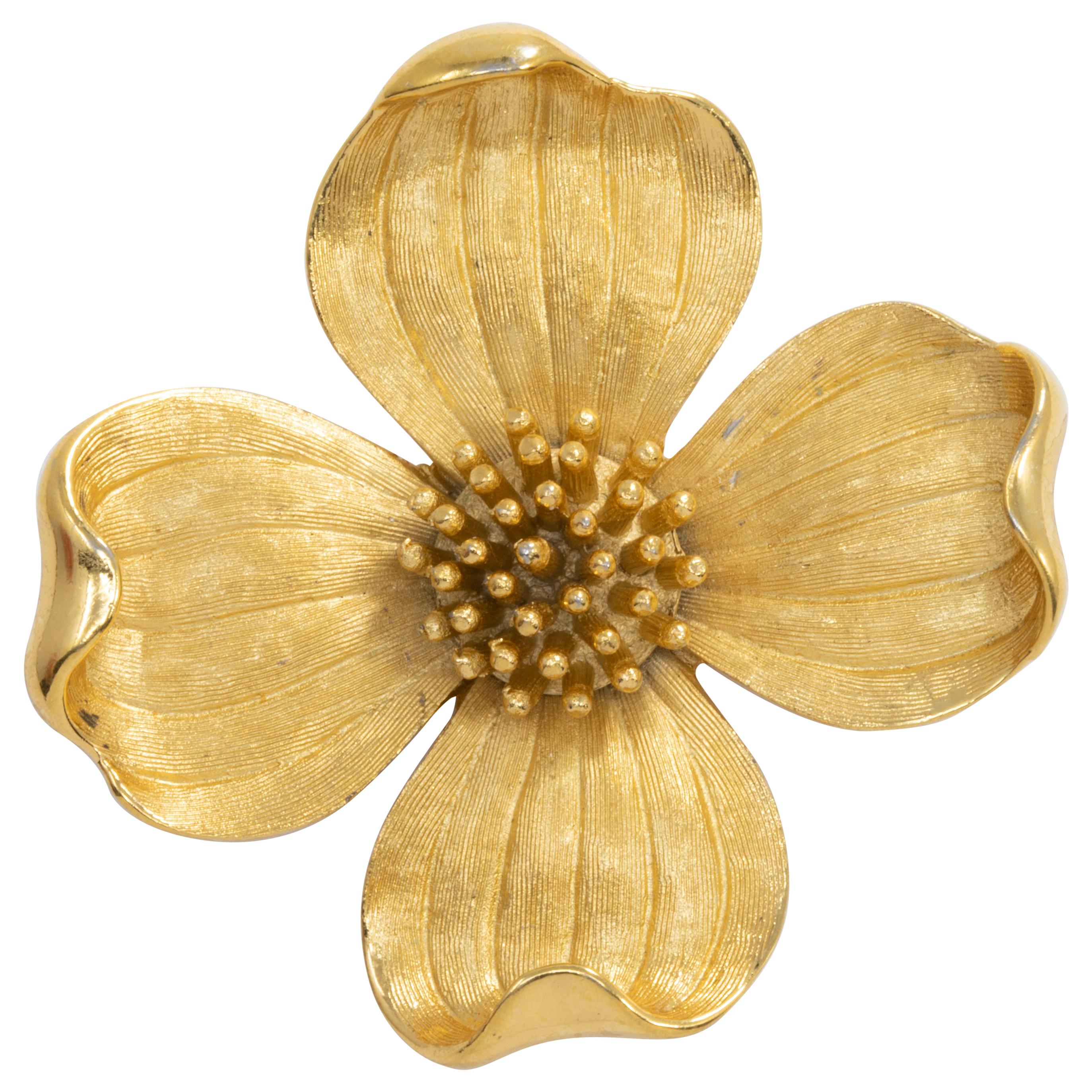 Trifari Golden Blooming Flower Pin Brooch, Vintage 1900s