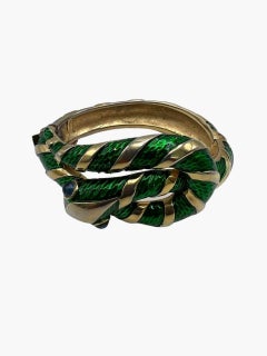Trifari Green and Gold Garden of Eden Enamel Snake Bracelet Cuff 1960s