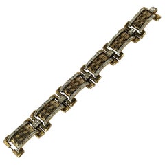 Trifari Green Gold Woven and Pave Link Bracelet