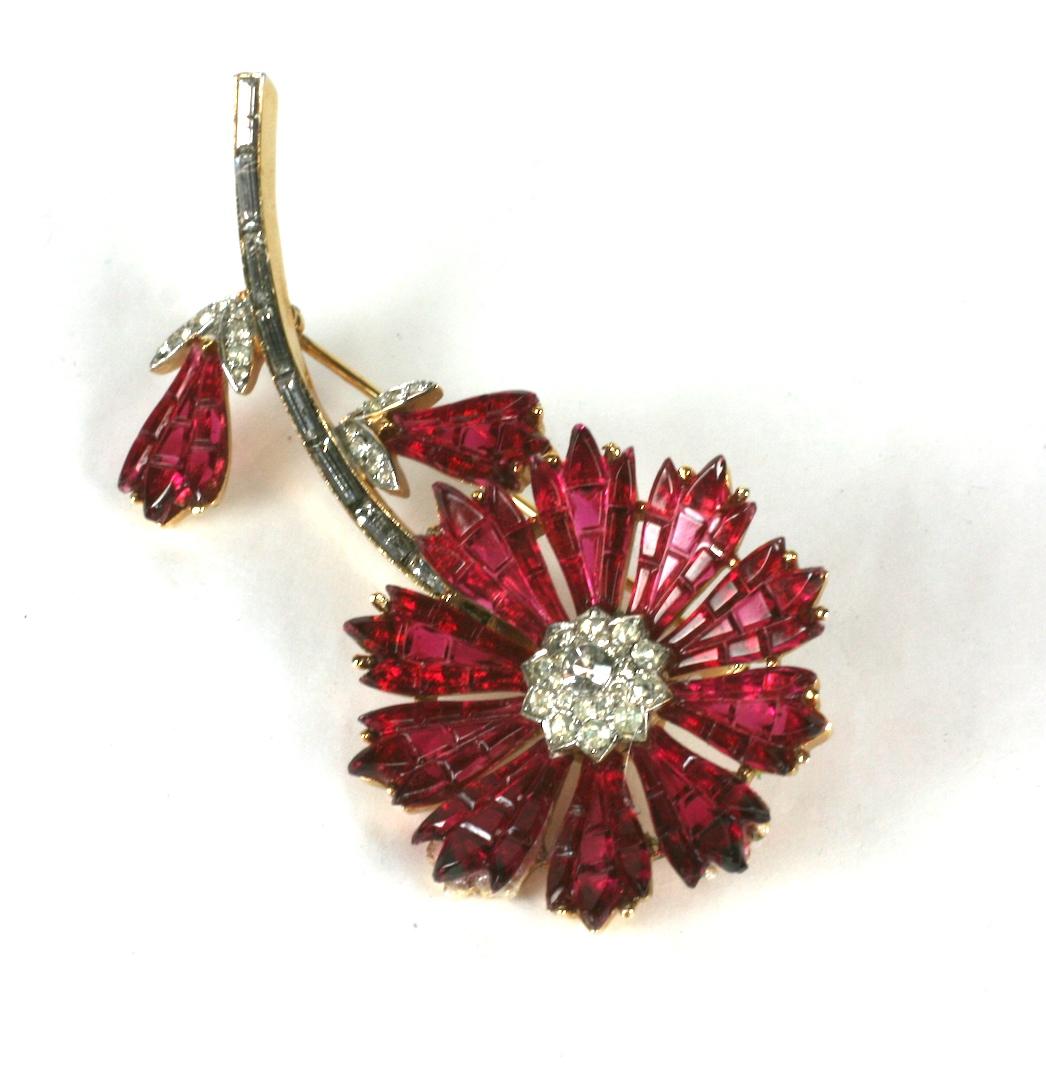 Trifari Invisibly Set Ruby Flower In Excellent Condition In New York, NY