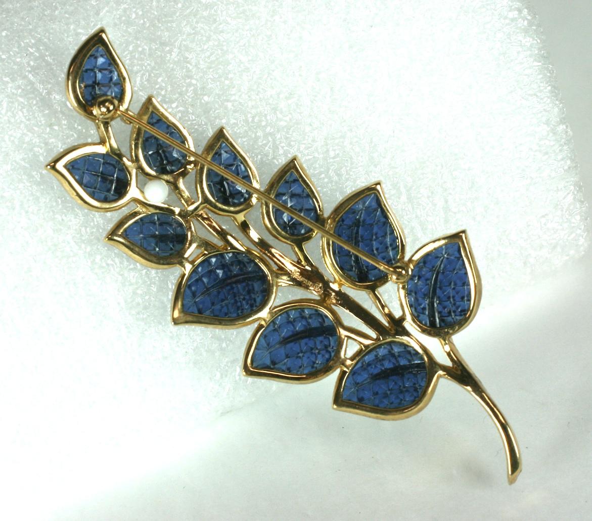 Art Deco Trifari Invisibly Set Sapphire Leaf Brooch