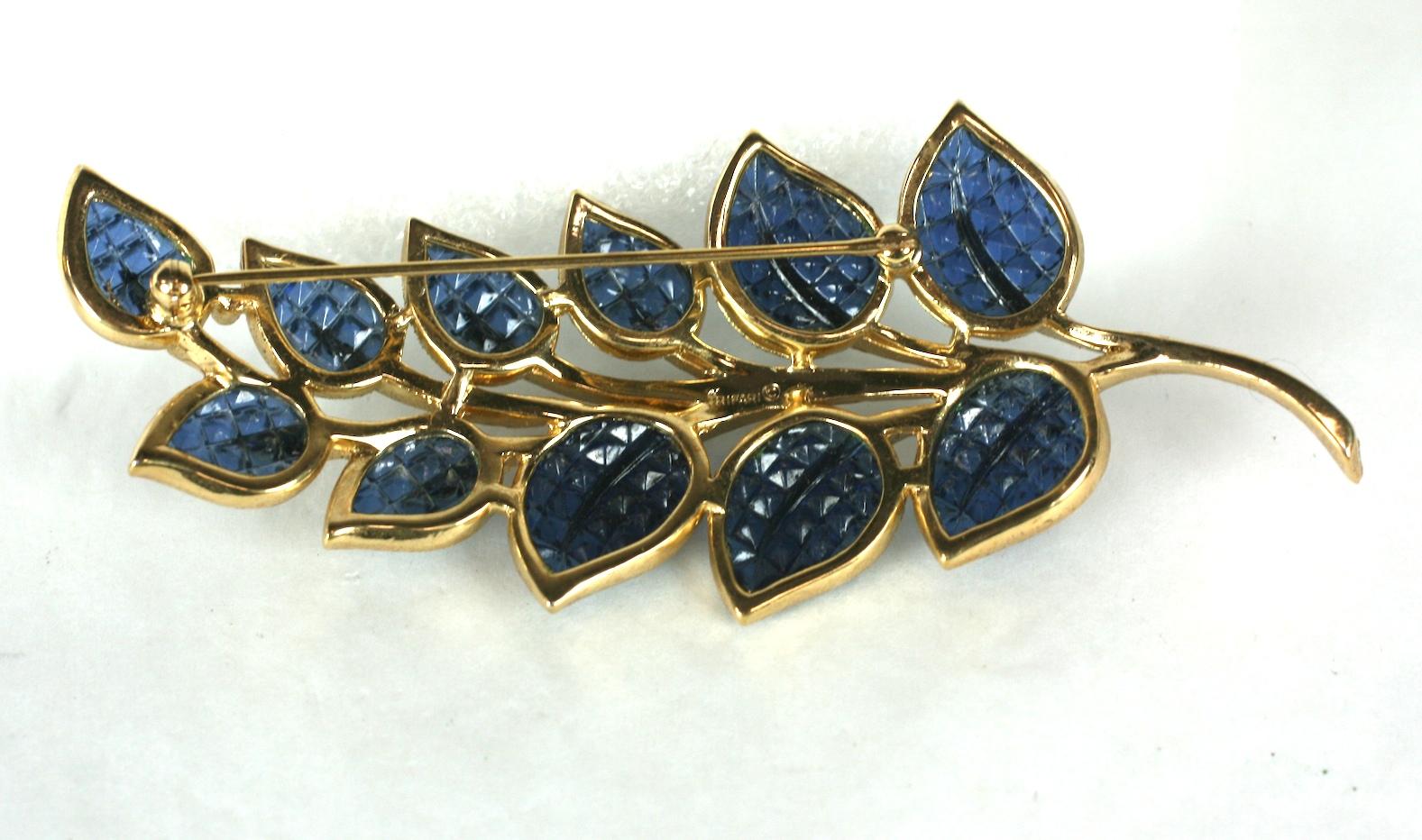 Trifari Invisibly Set Sapphire Leaf Brooch In Excellent Condition In New York, NY