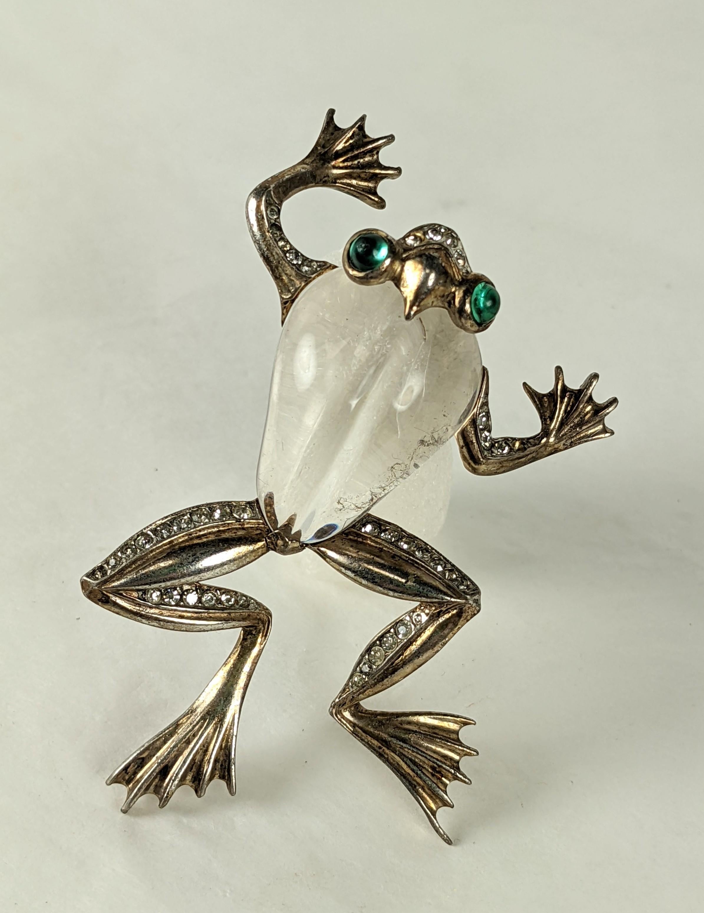 Trifari Jelly Belly Sterling Frog from the 1940's by Alfred Phillipe. Gold washed sterling with pastes and lucite 
