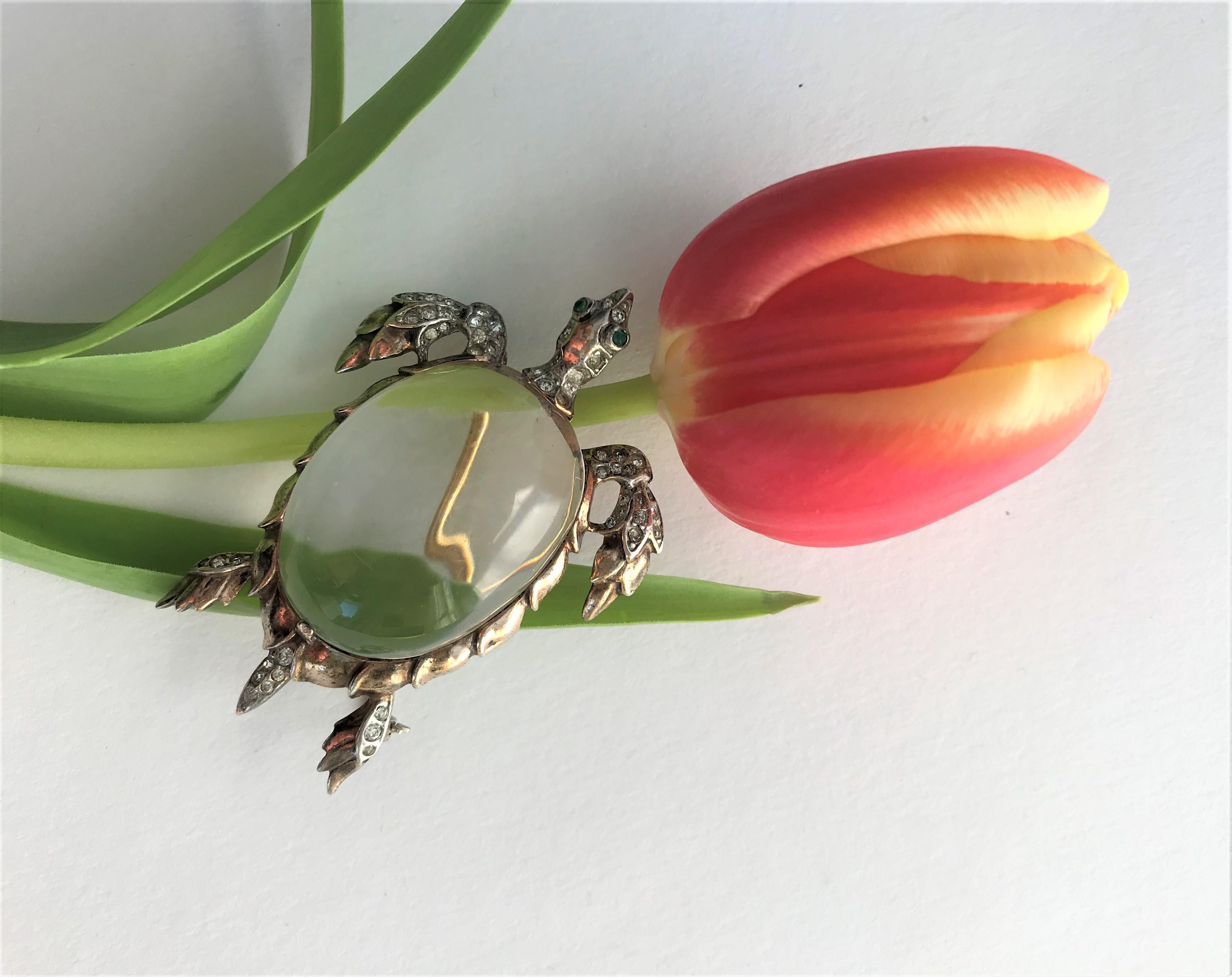 Women's or Men's Trifari JELLY BELLY turtle brooch of gold plated Sterling 1940 USA