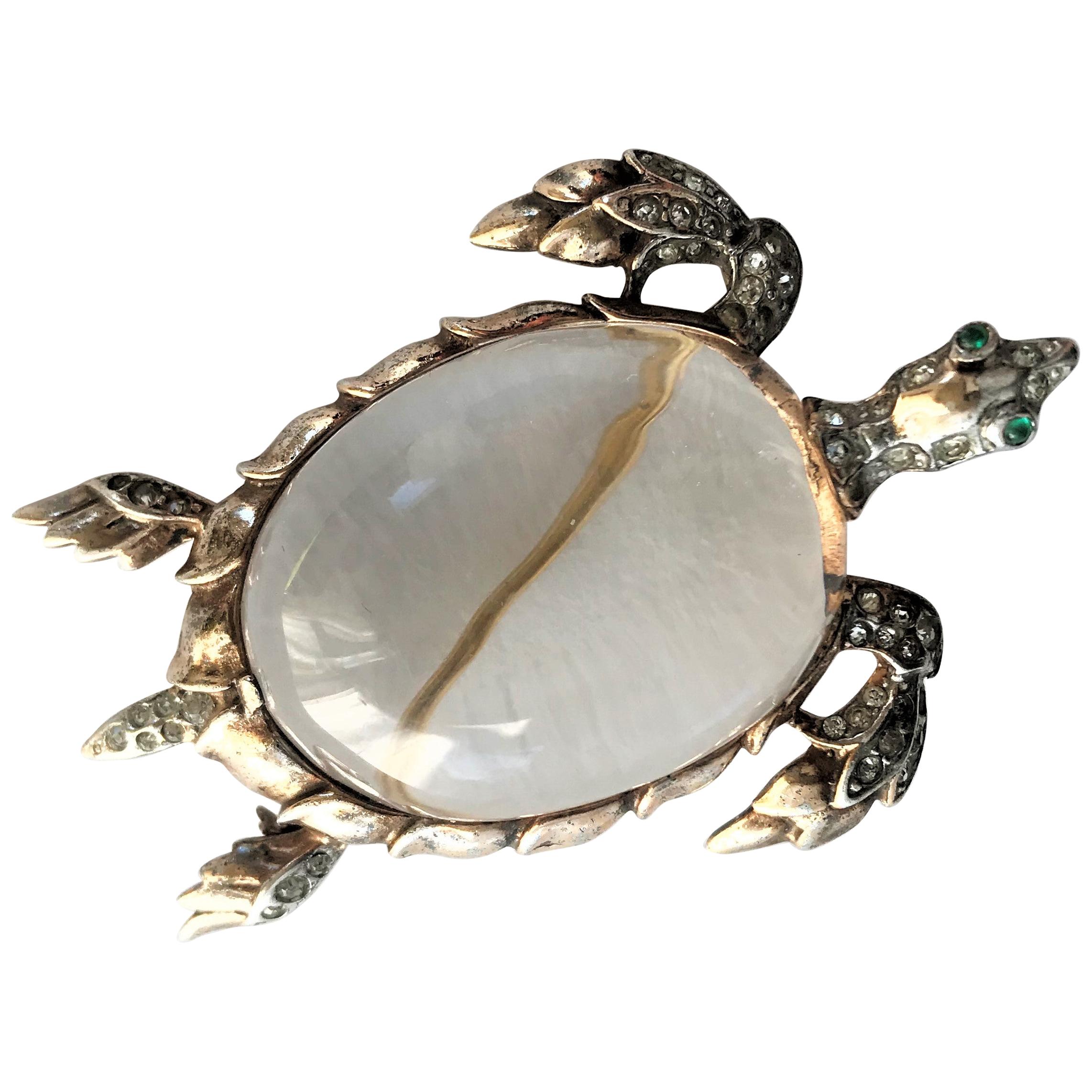 Trifari JELLY BELLY turtle brooch of gold plated Sterling 1940 USA