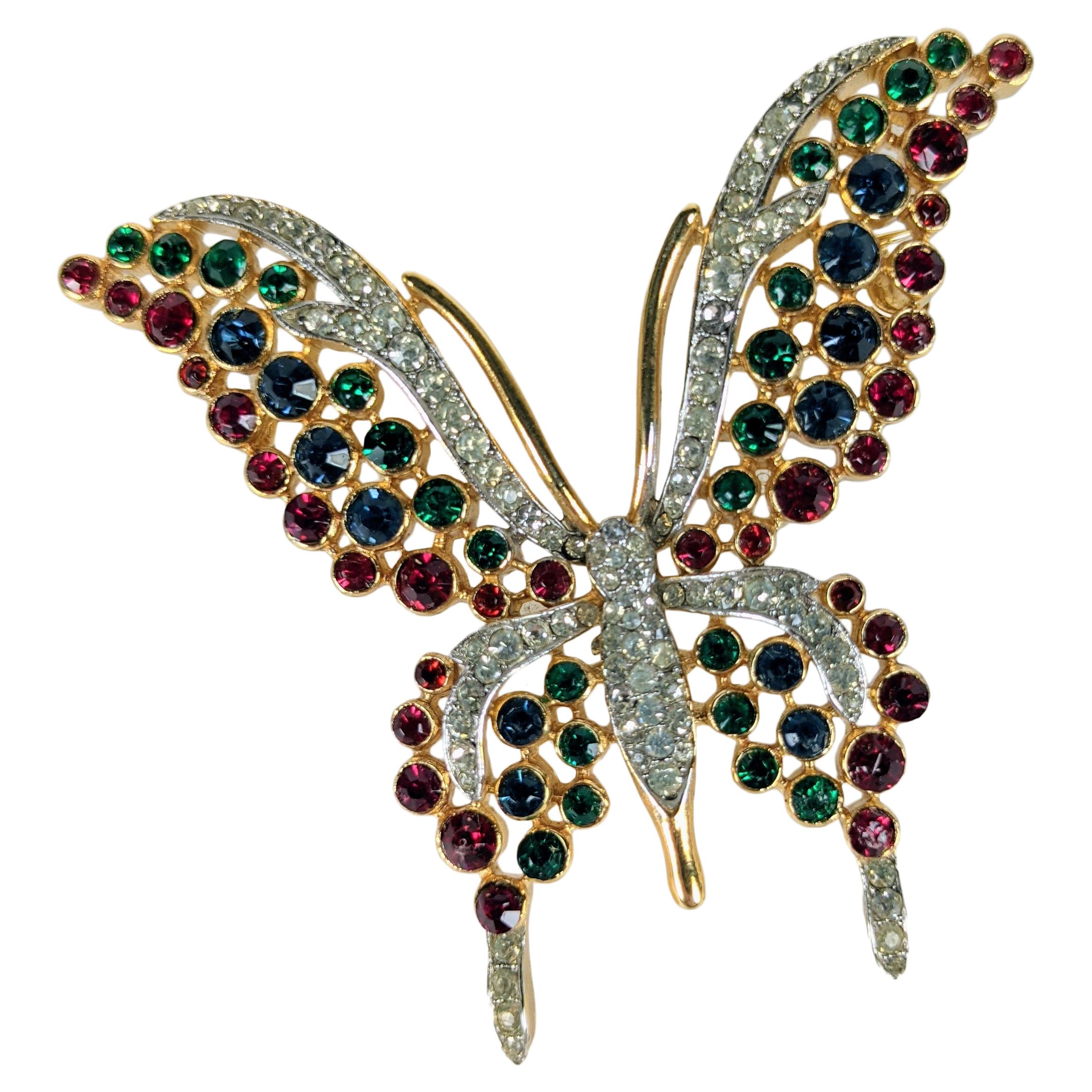 Trifari Jeweled Crystal Butterfly For Sale