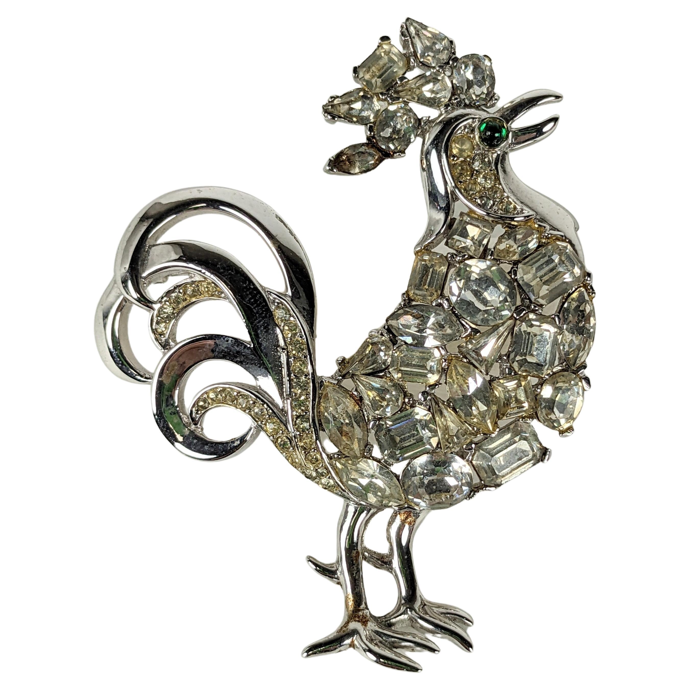 Trifari Jeweled Rooster Brooch, Jeweled Symphony Series
