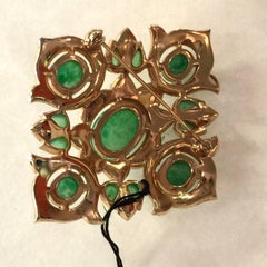 Trifari Jewels of India Goldtone Celadon Green Diamante Quatrefoil Brooch Pin