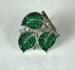 Trifari KTF Art Deco Invisibly Set  Emerald Leaf Clip