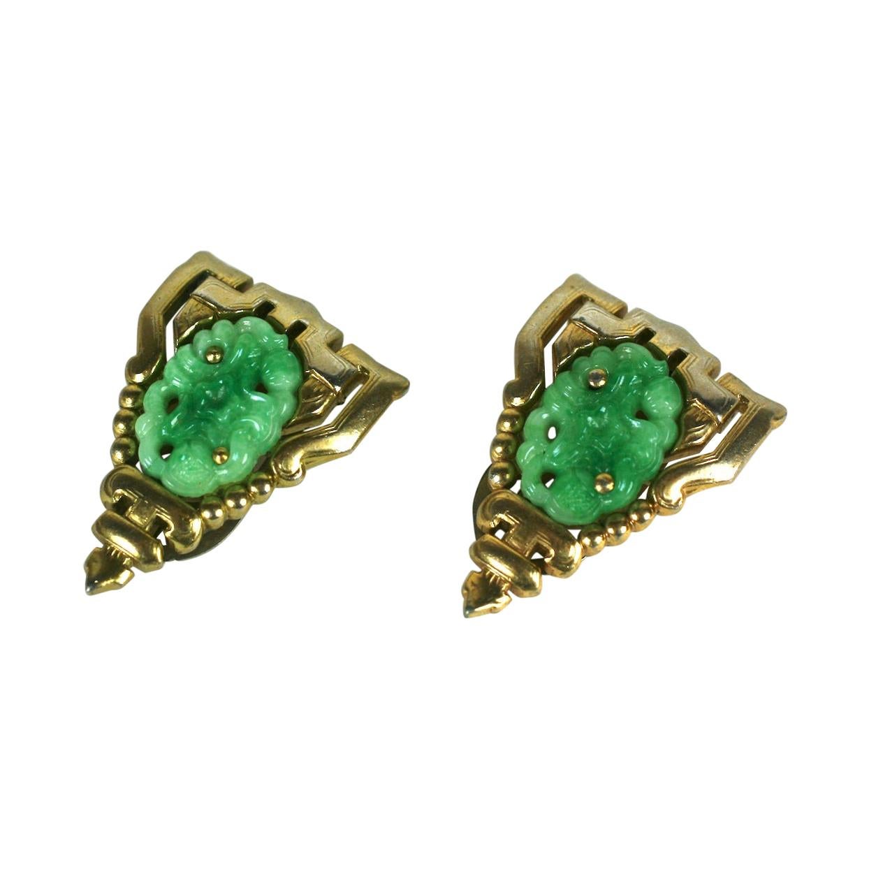 Trifari Ming Series Jade Clips For Sale