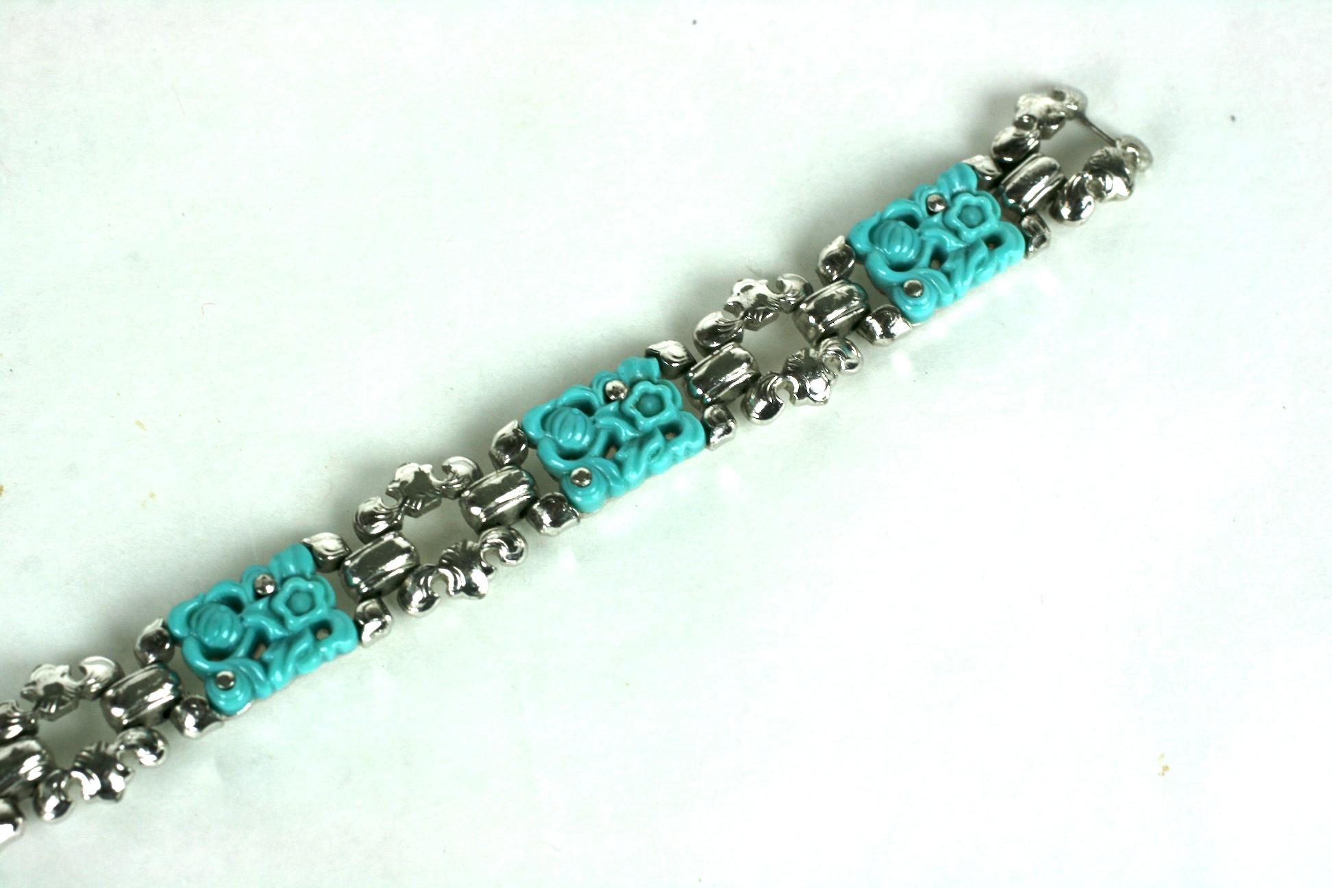 Art déco Trifari Ming Series Turquoise Early Bracelet en vente