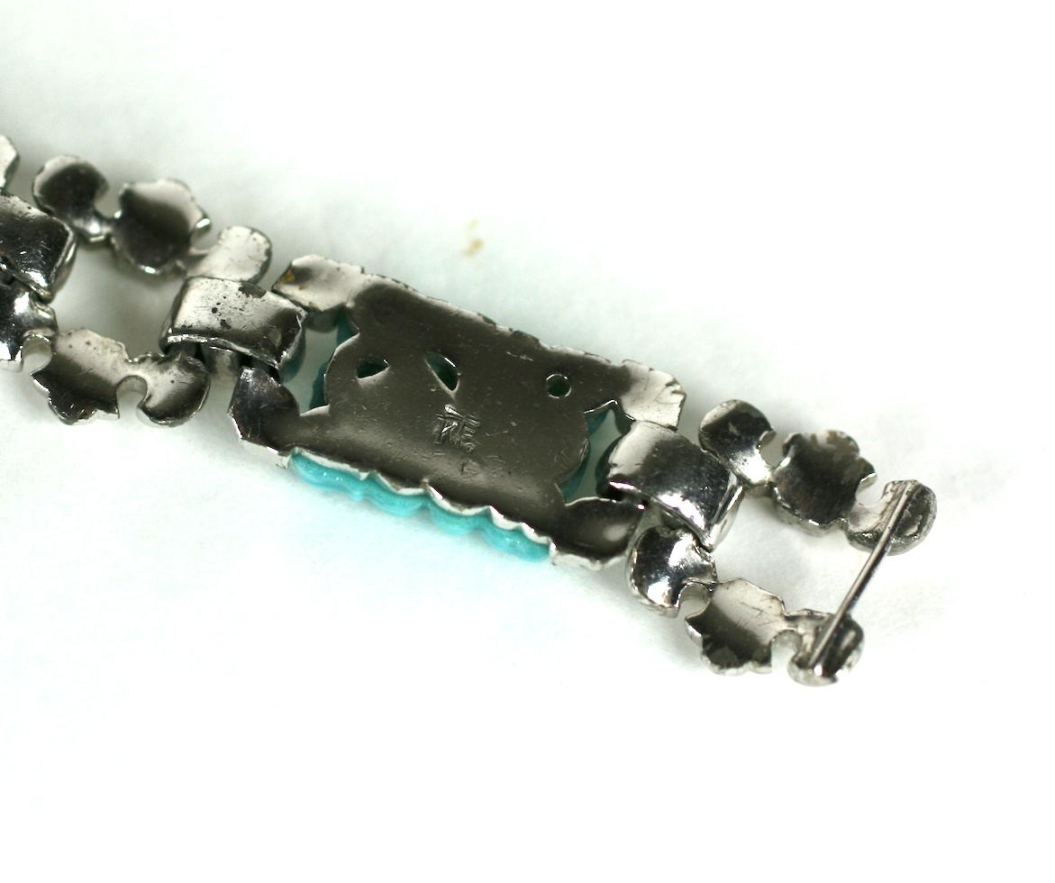 Art Deco Trifari Ming Series Turquoise Early Bracelet For Sale