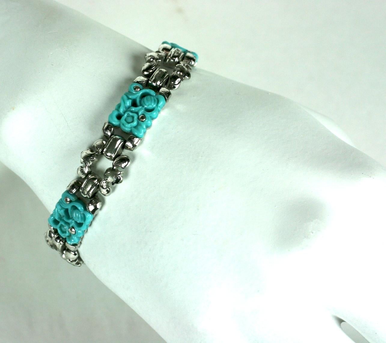 Women's or Men's Trifari Ming Series Turquoise Early Bracelet For Sale