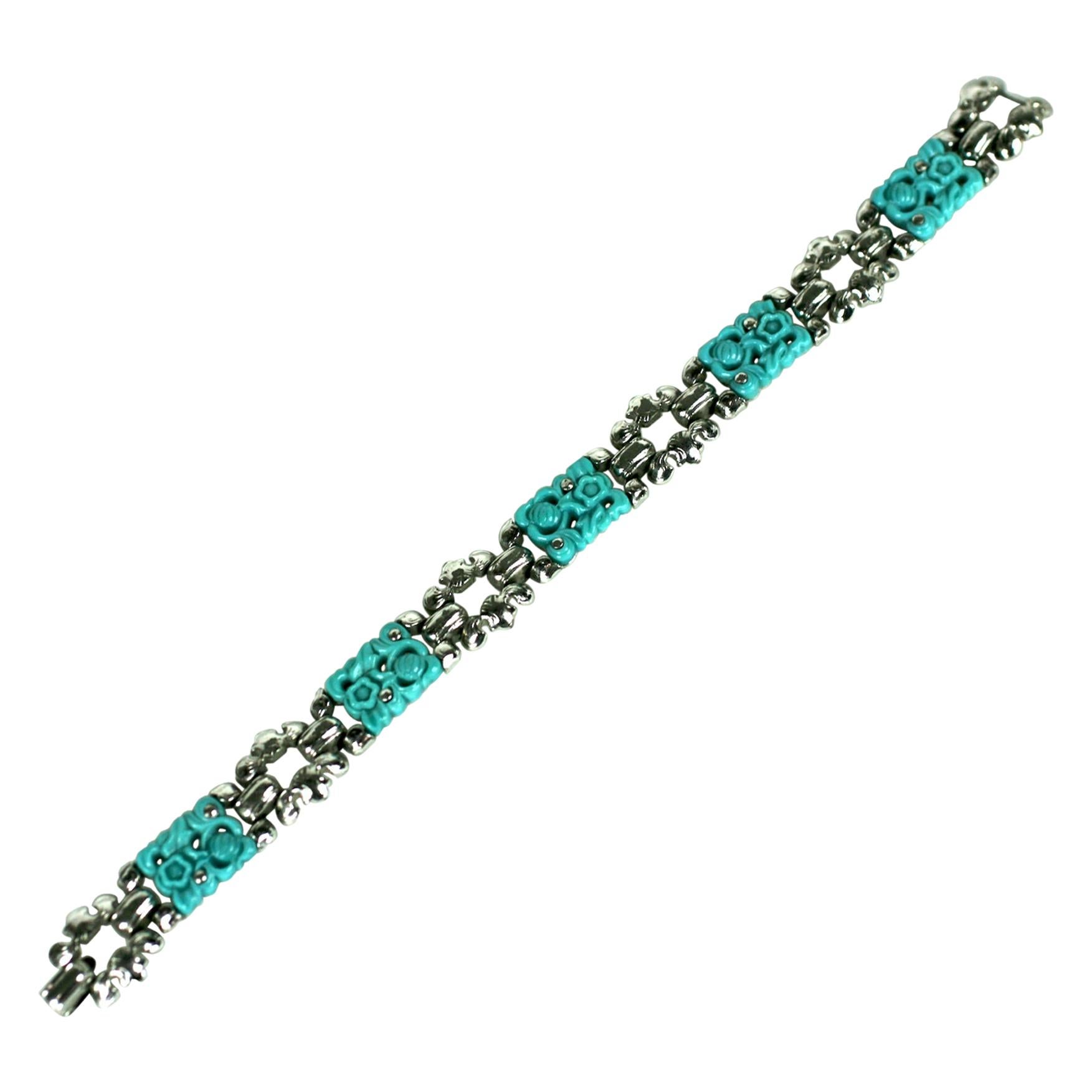 Trifari Ming Series Turquoise Early Bracelet For Sale