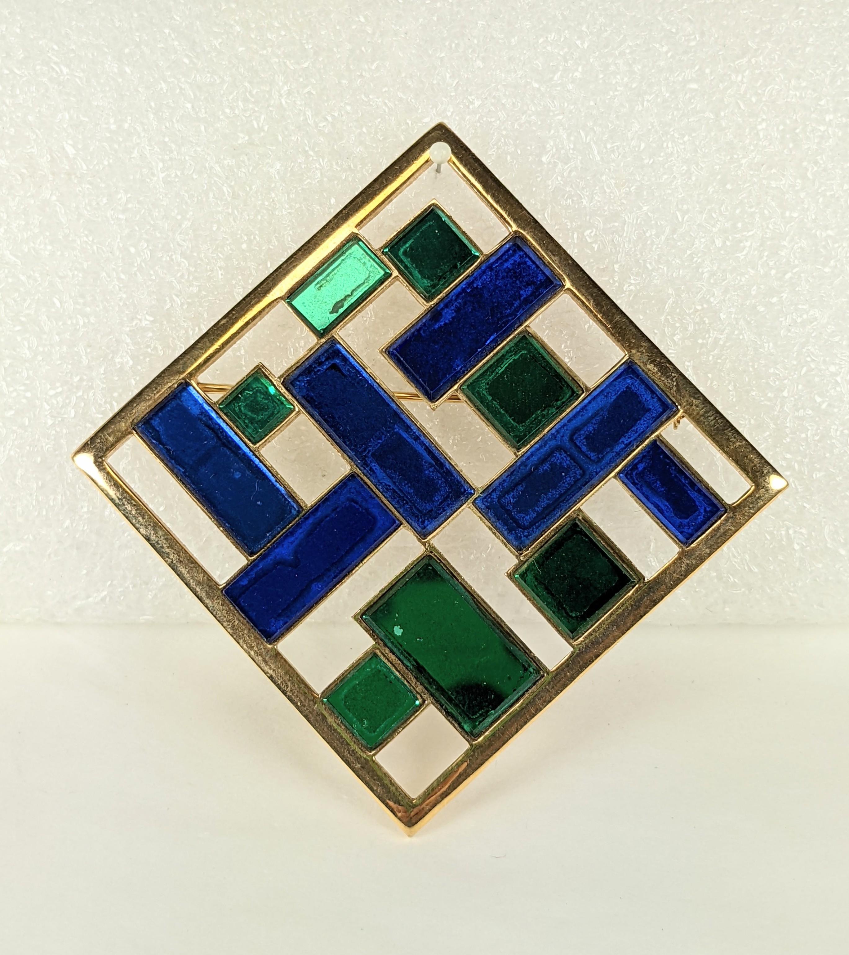 Modernist Trifari Mirrored Mosaic Pop Art Brooch For Sale
