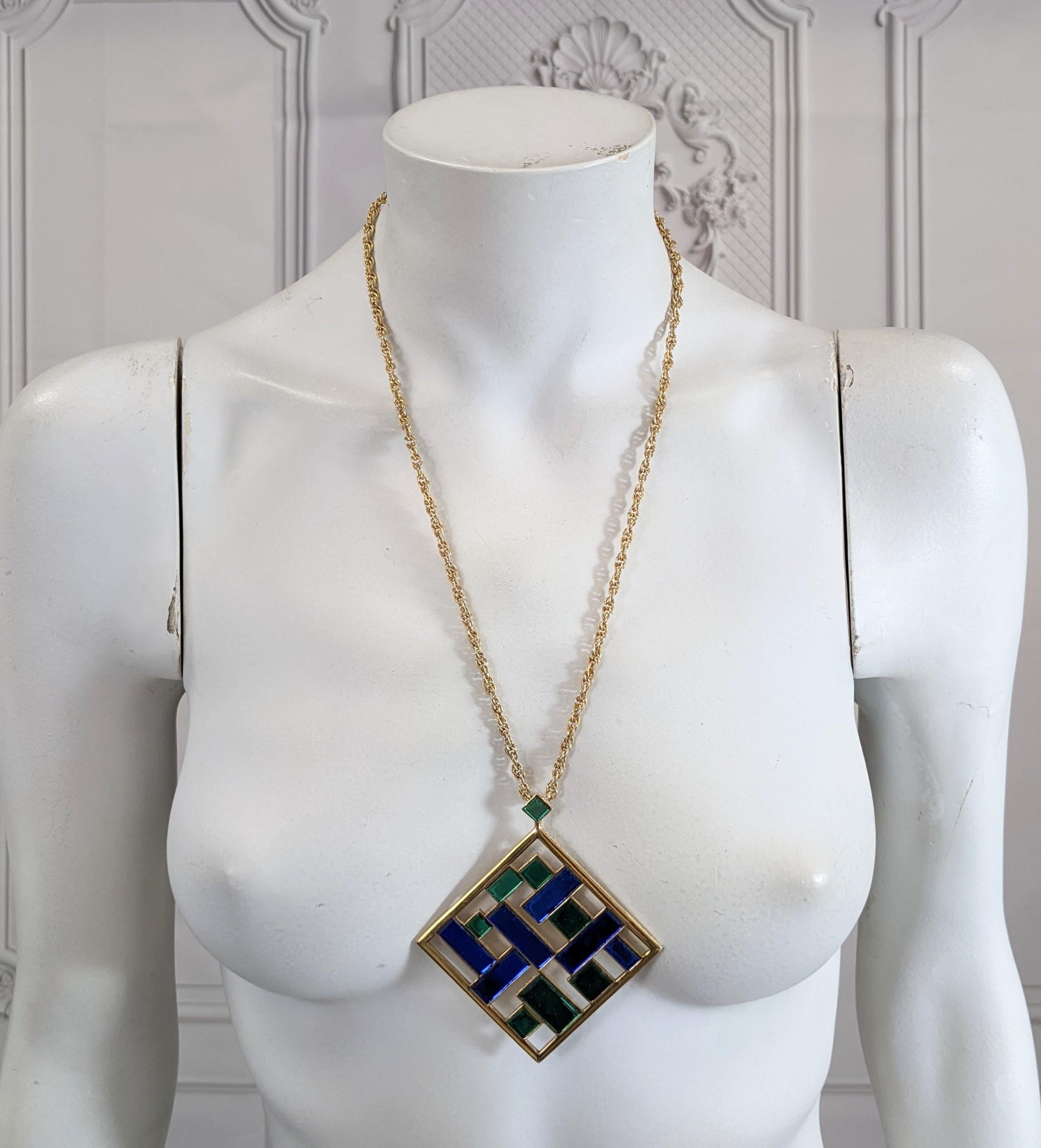 Trifari Mirrored Tile Modernist Pendant In Excellent Condition For Sale In New York, NY
