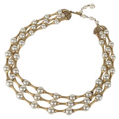 Trifari Modernistische Perlen- und vergoldete Spacer-Halskette
