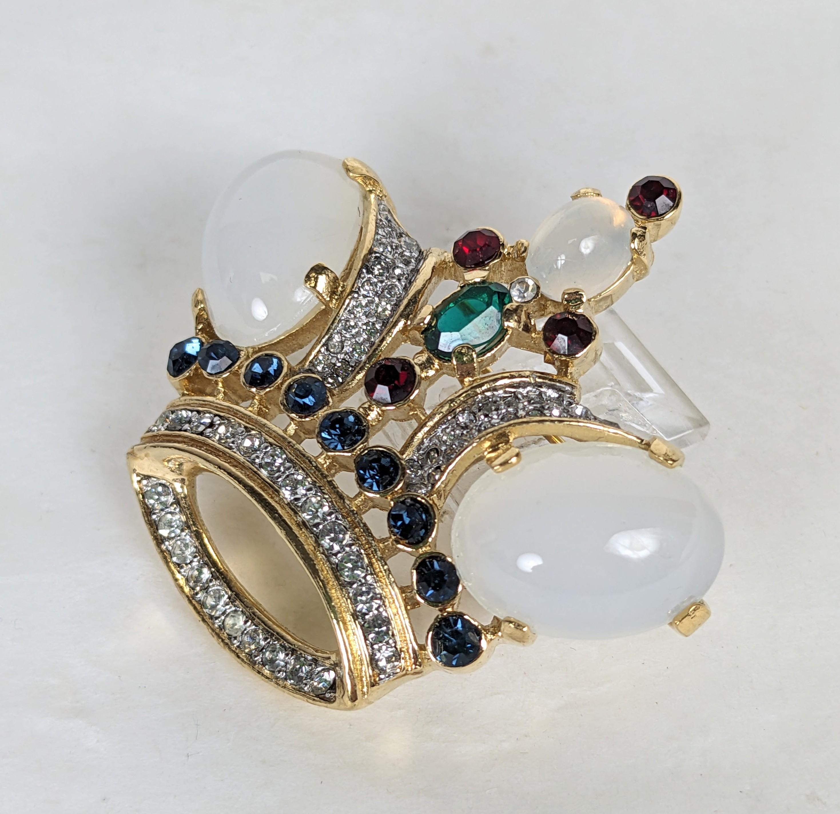 Artisan Trifari Moonstone Jeweled Crown For Sale