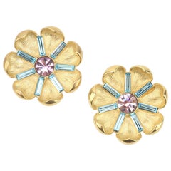 Vintage Trifari Pastel Rhinestone Flower Brooches, a Pair